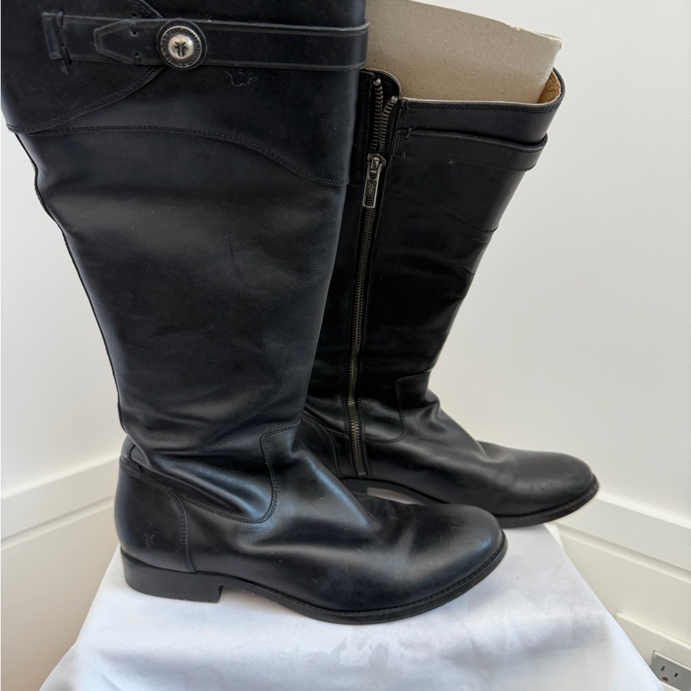 FRYE Crown Black Knee-High Leather Boots